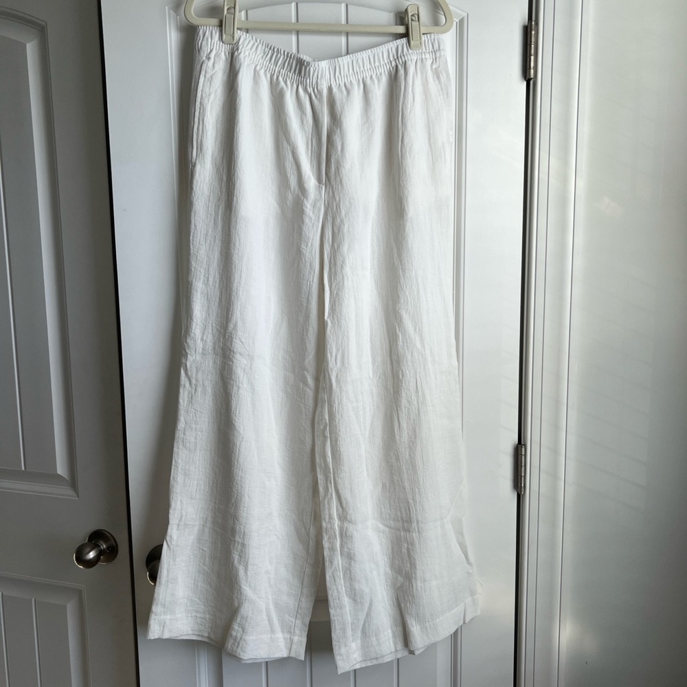 H&M White Linen Cropped Pants